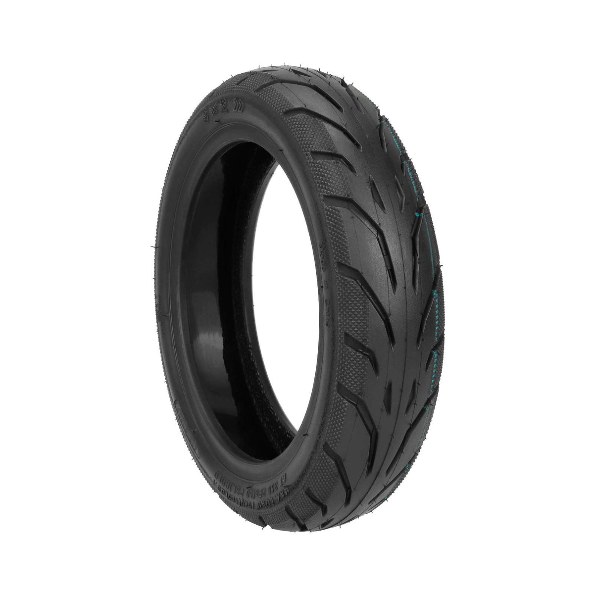 Pneu tubeless Yuanxing 9x2 pouces noir vu de trois-quarts