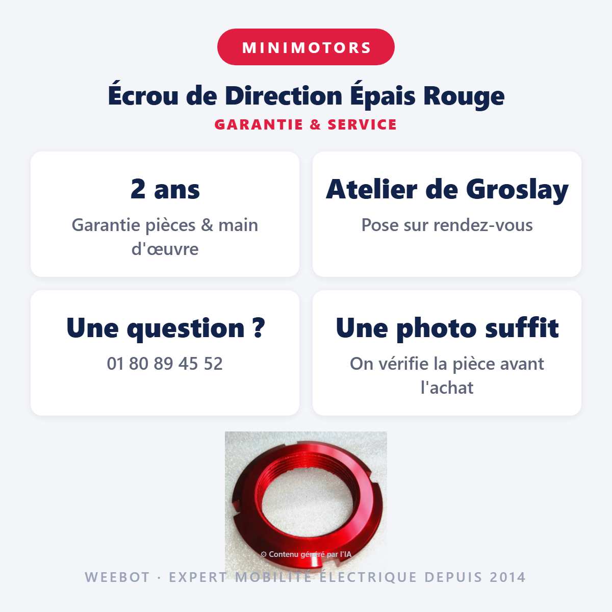 Écrou de Direction Épais Rouge : garantie 2 ans et service après-vente