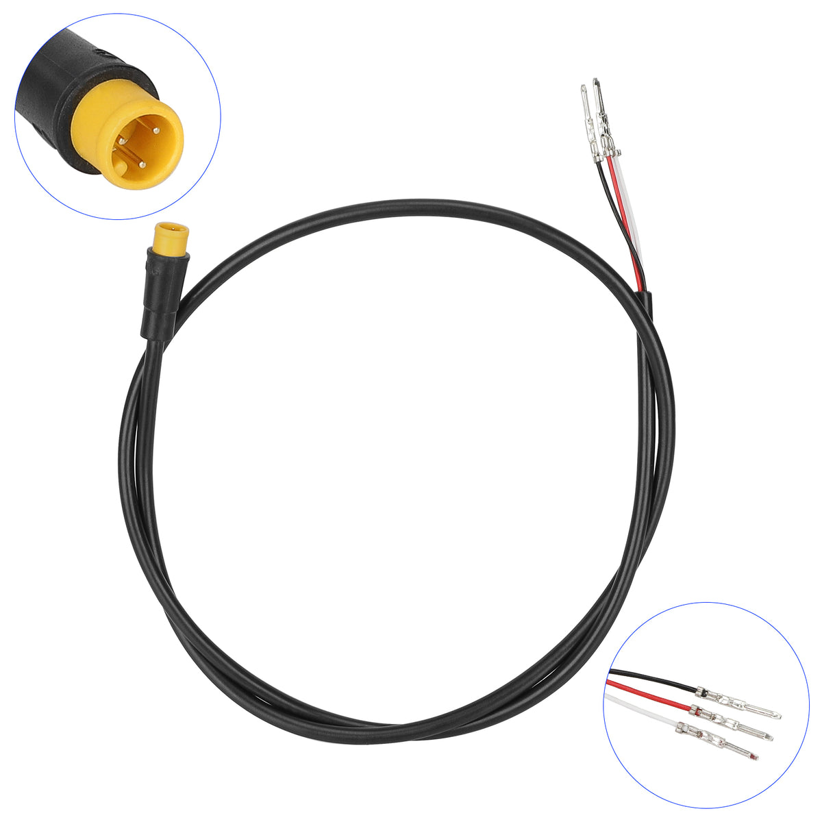 Câble adaptateur pour phare avant avec connecteur jaune et fils dénudés avec cosses