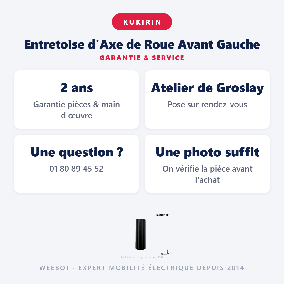 Entretoise d'Axe de Roue Avant Gauche : garantie 2 ans et service après-vente