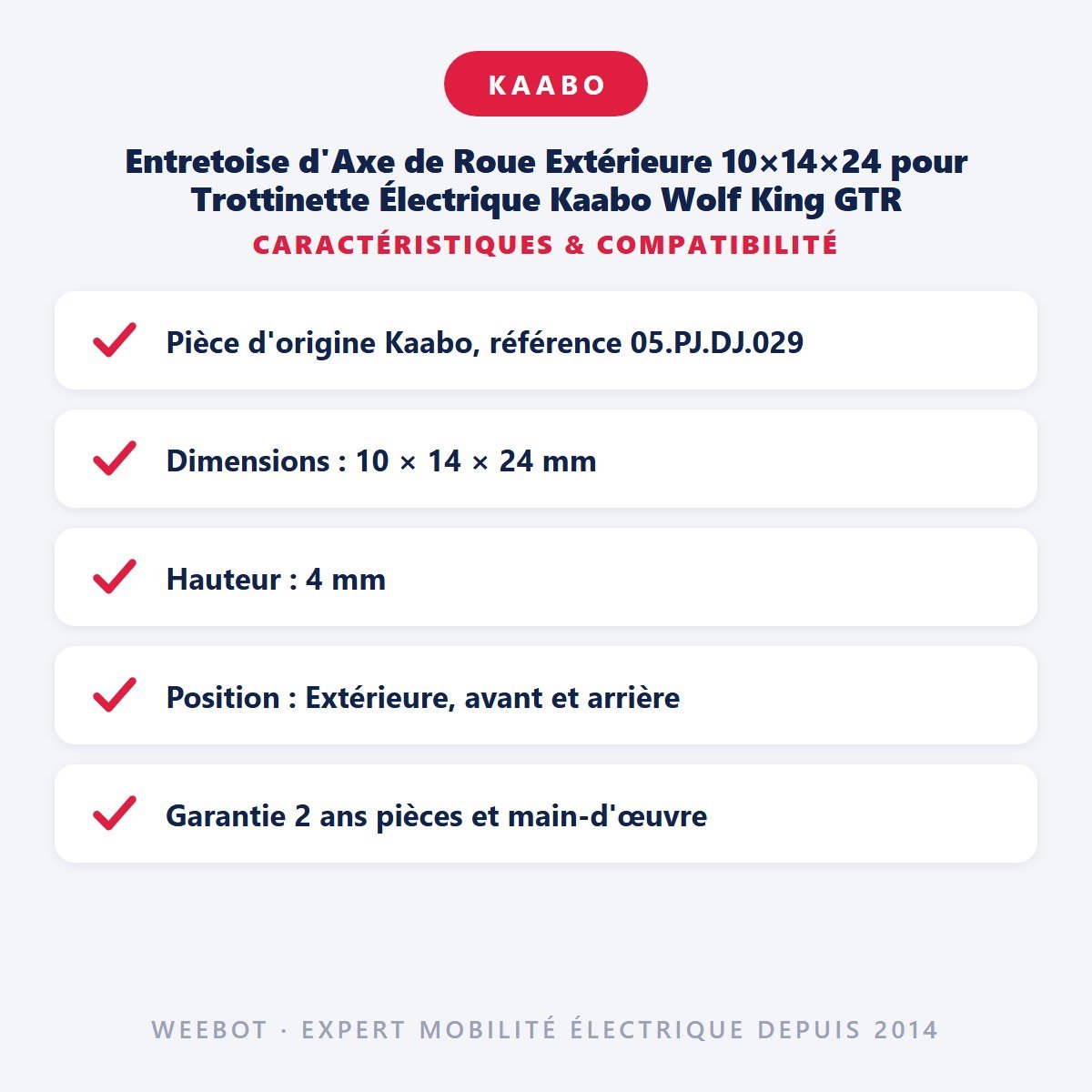 Entretoise d'Axe de Roue Extérieure 10×14×24 pour Trottinette Électrique Kaabo Wolf King GTR - Weebot