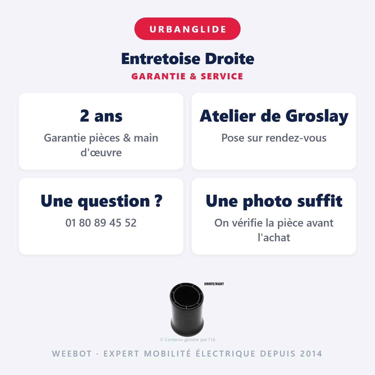 Entretoise Droite : garantie 2 ans et service après-vente