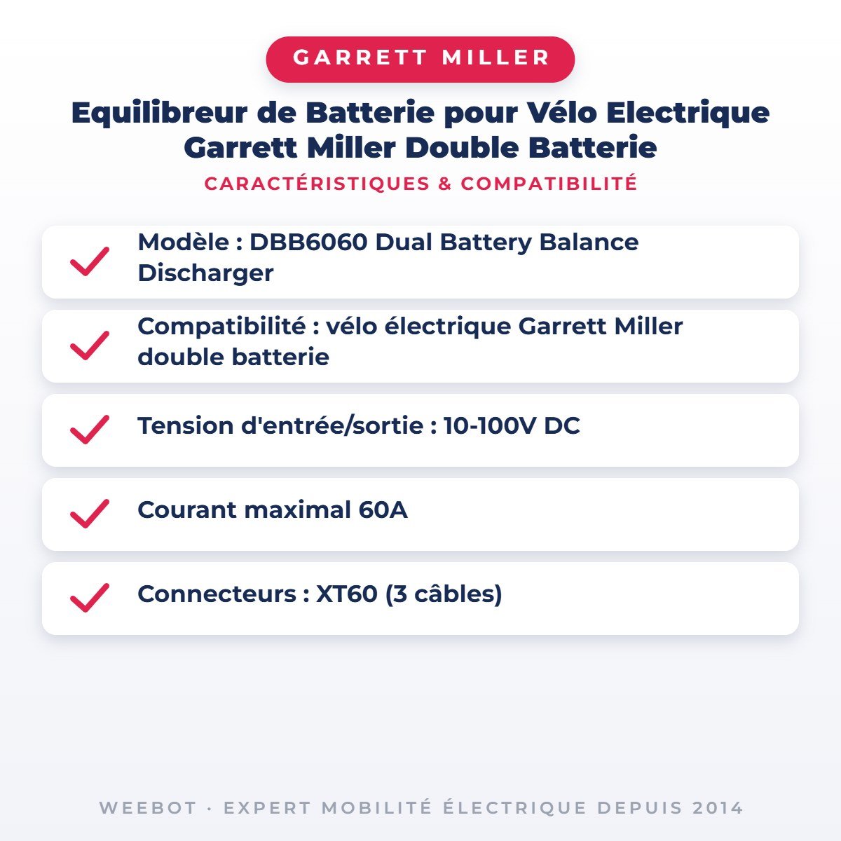 Equilibreur de Batterie pour Vélo Electrique Garrett Miller Double Batterie - Weebot