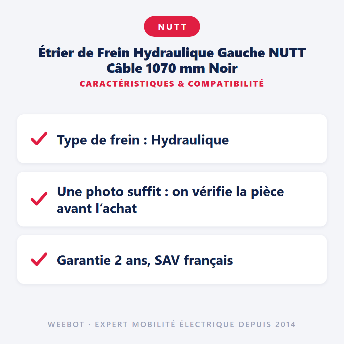 Étrier de Frein Hydraulique Gauche NUTT Câble 1070 mm Noir : caractéristiques et compatibilité