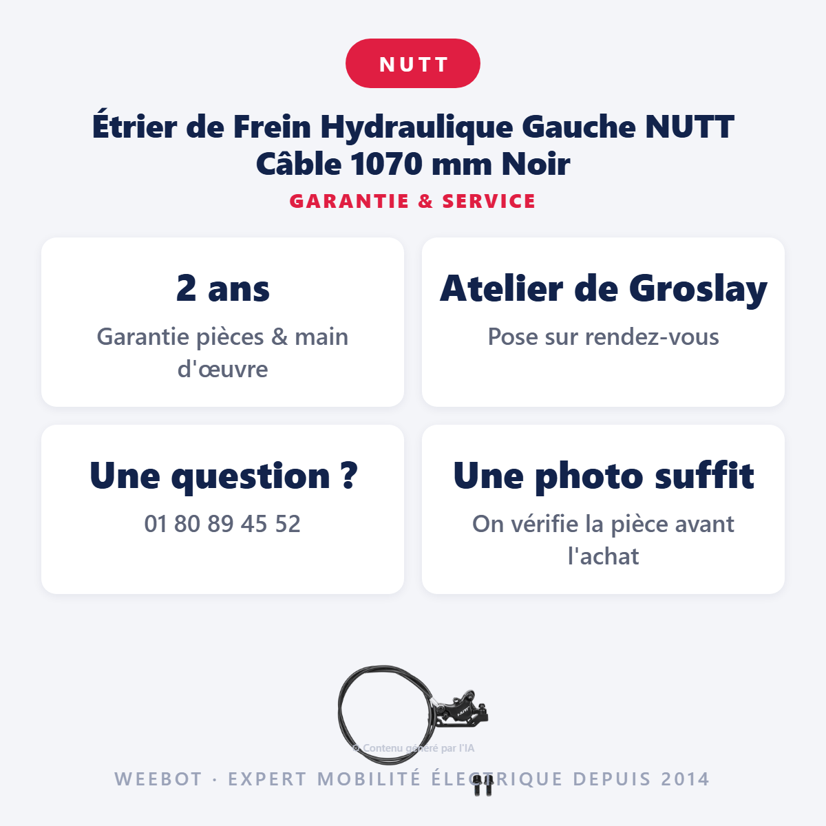 Étrier de Frein Hydraulique Gauche NUTT Câble 1070 mm Noir : garantie 2 ans et service après-vente