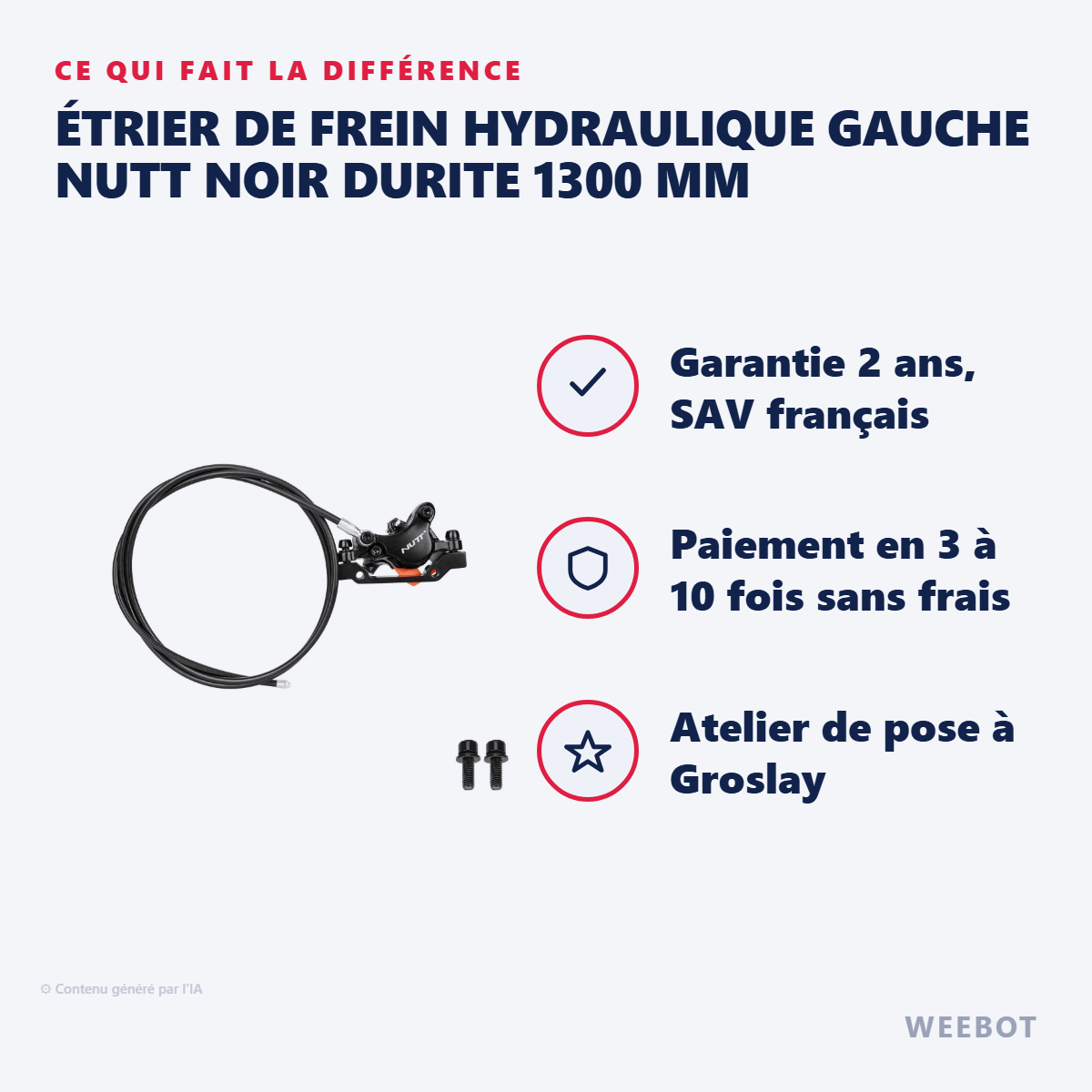 Étrier de Frein Hydraulique Gauche NUTT Noir Durite 1300 mm : les points forts