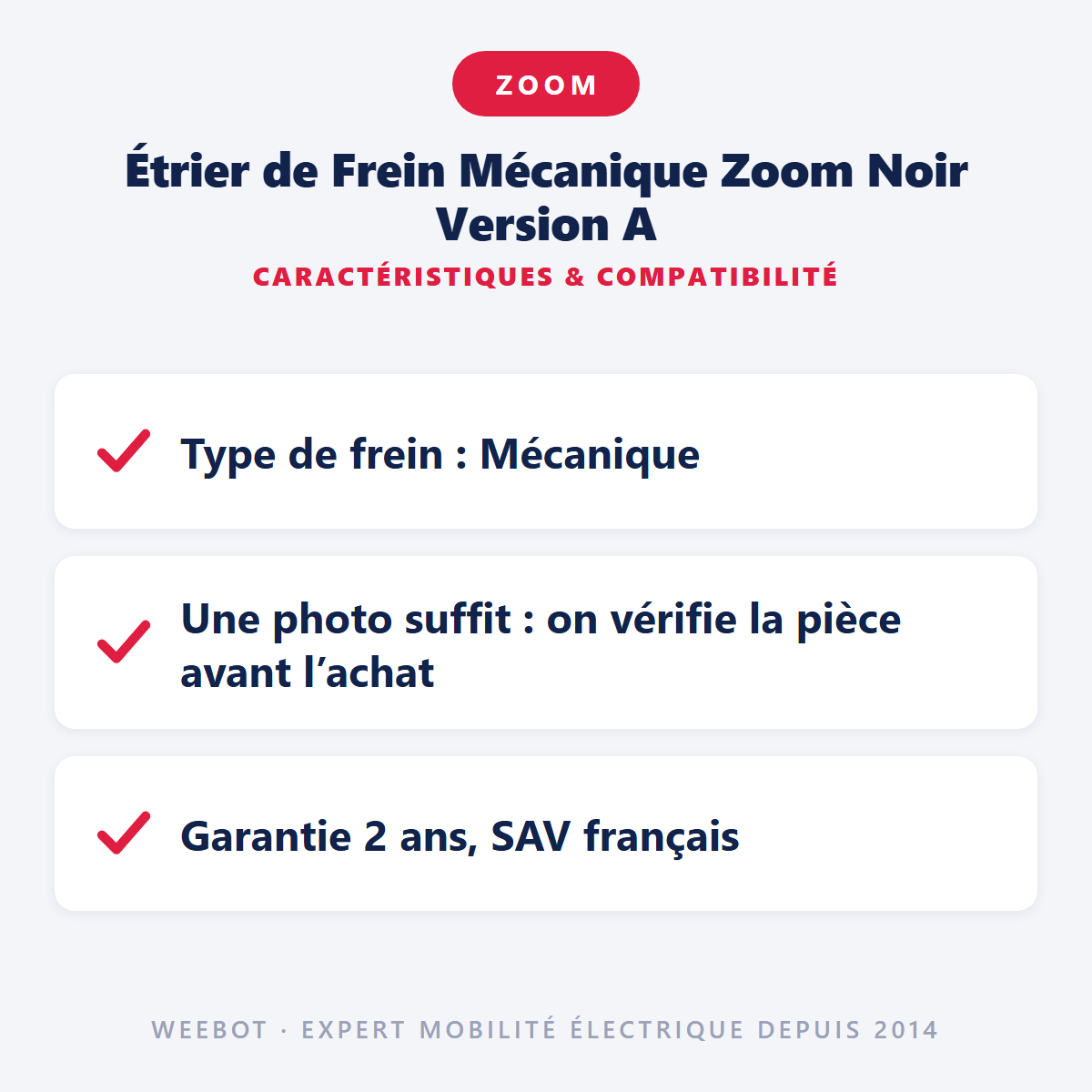 Étrier de Frein Mécanique Zoom Noir Version A : caractéristiques et compatibilité