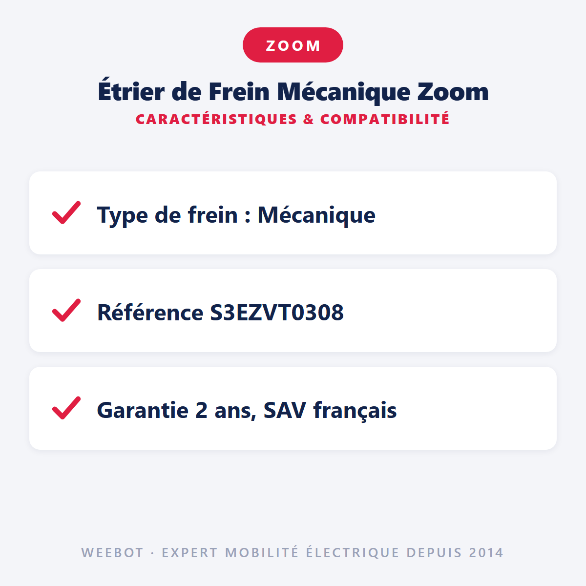 Étrier de Frein Mécanique Zoom : caractéristiques et compatibilité