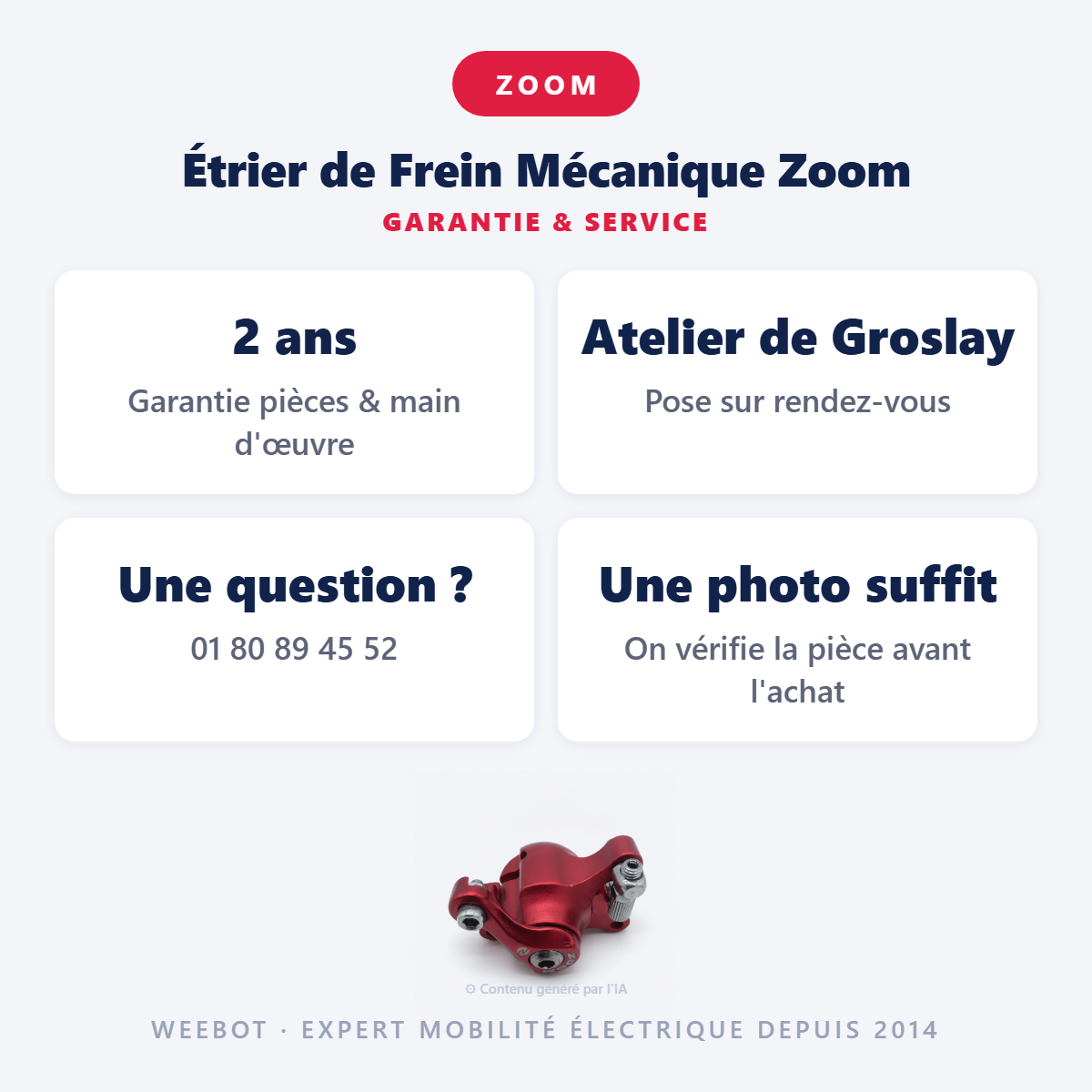 Étrier de Frein Mécanique Zoom : garantie 2 ans et service après-vente