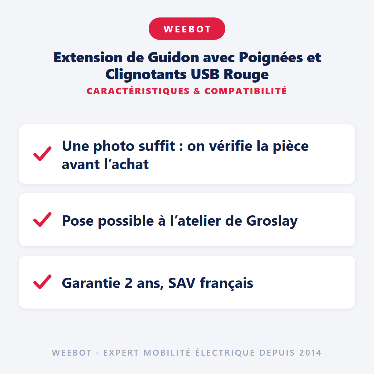 Extension de Guidon avec Poignées et Clignotants USB Rouge : caractéristiques et compatibilité