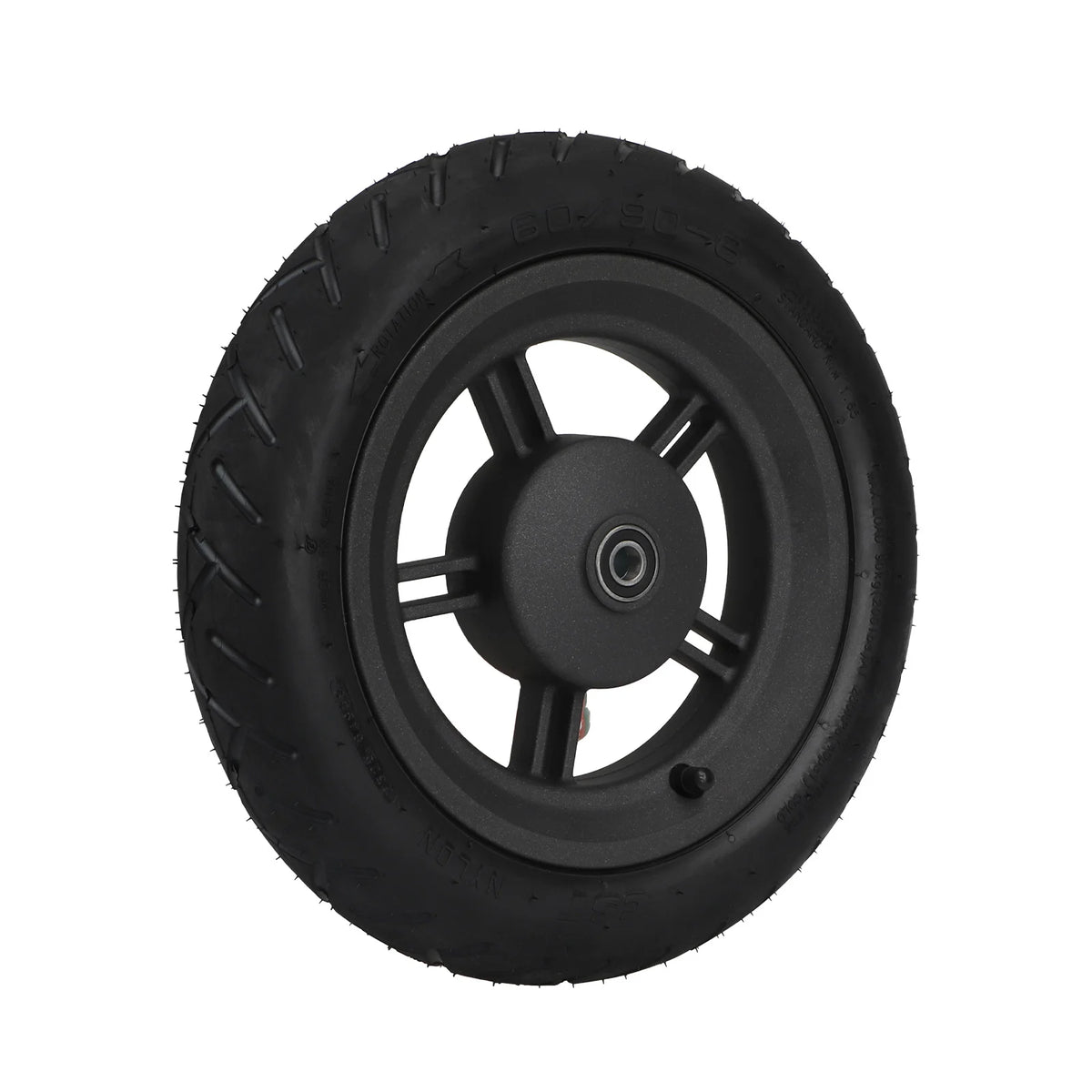 Roue complète noire pour trottinette électrique avec pneu tubeless CST 60/90-8 monté sur jante