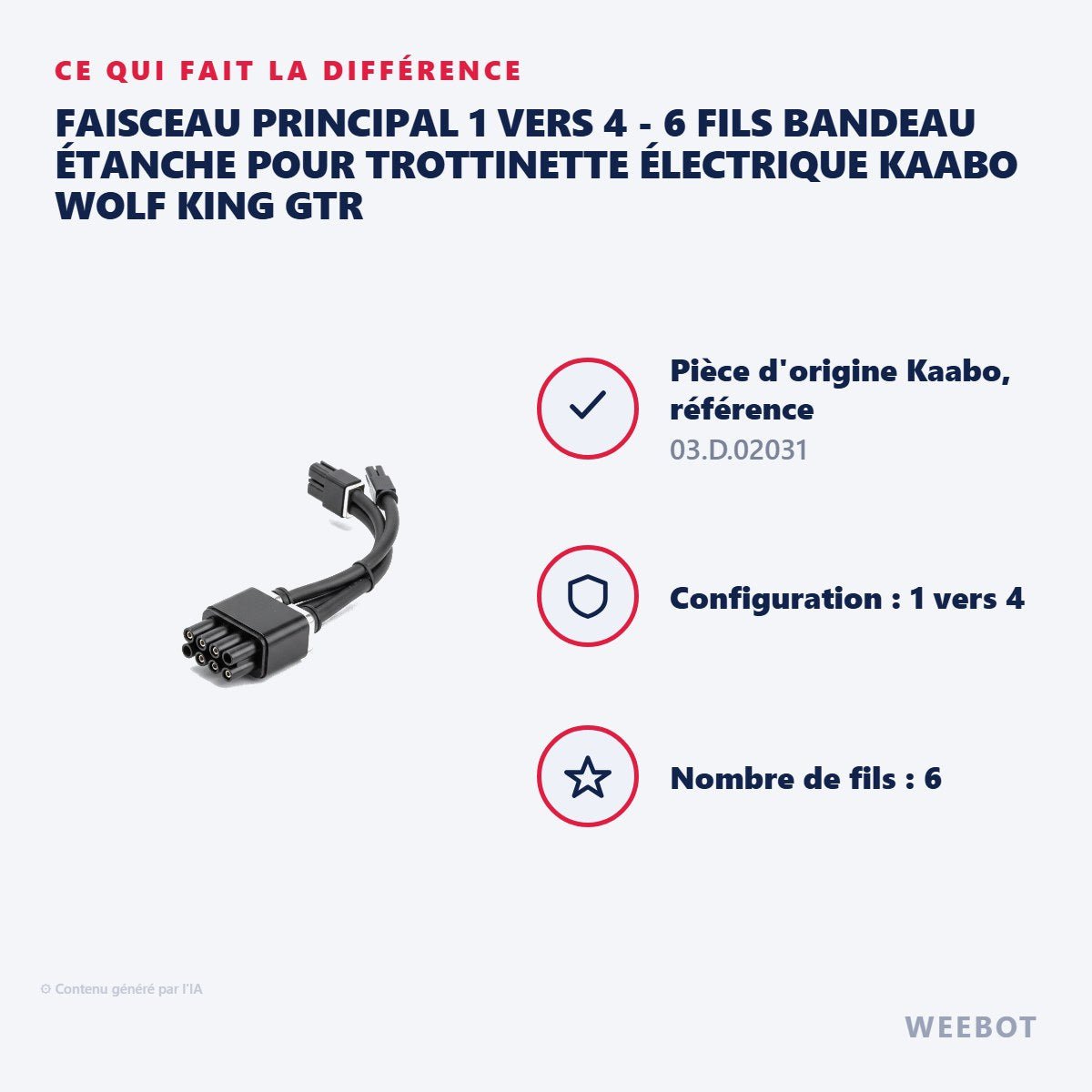 Faisceau Principal 1 vers 4 - 6 Fils Bandeau Étanche pour Trottinette Électrique Kaabo Wolf King GTR - Weebot