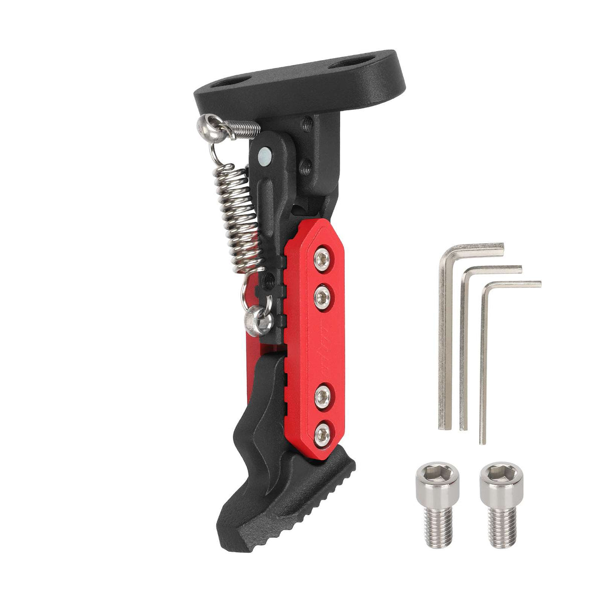 Béquille réglable noire et rouge pour trottinette électrique avec vis et clés allen
