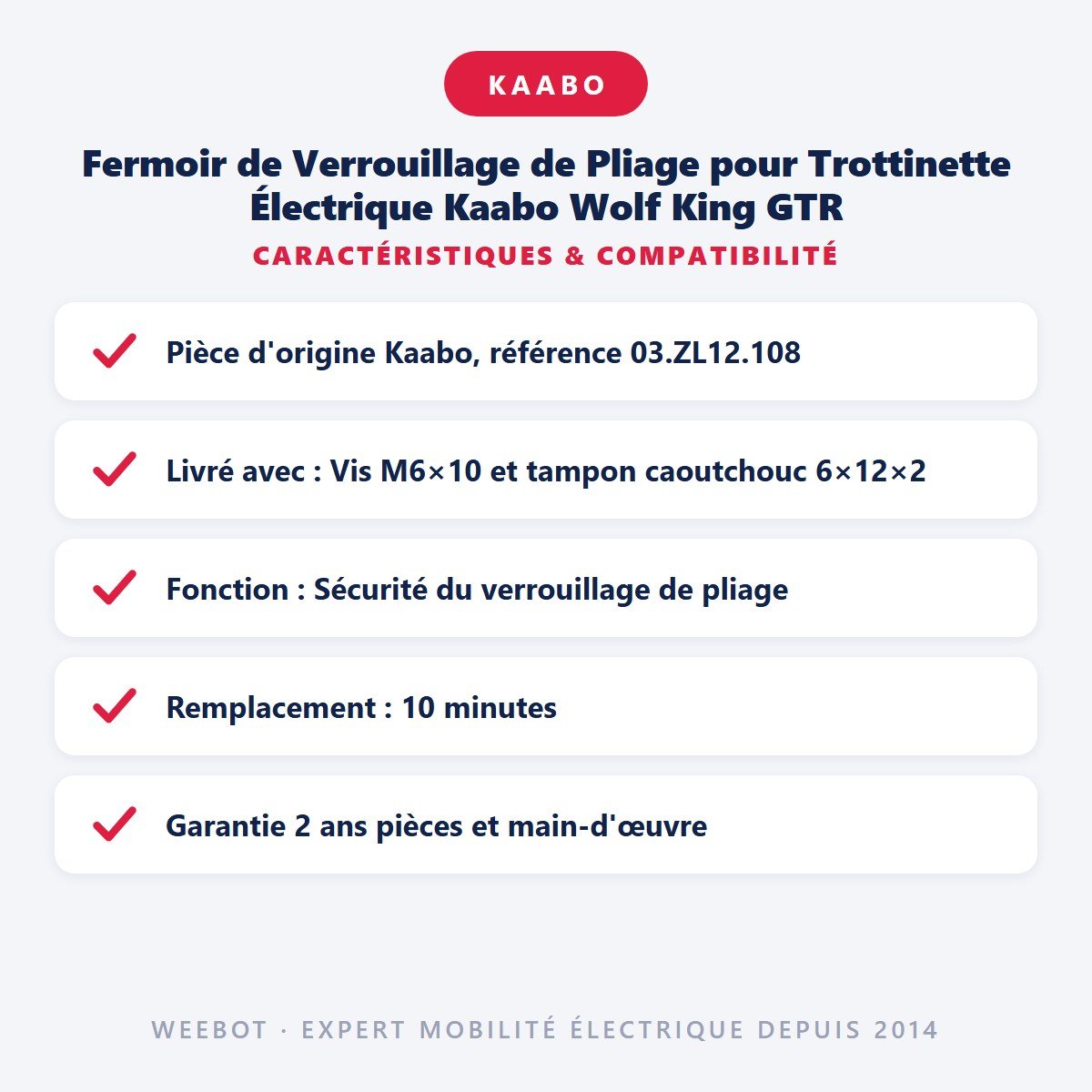 Fermoir de Verrouillage de Pliage pour Trottinette Électrique Kaabo Wolf King GTR - Weebot