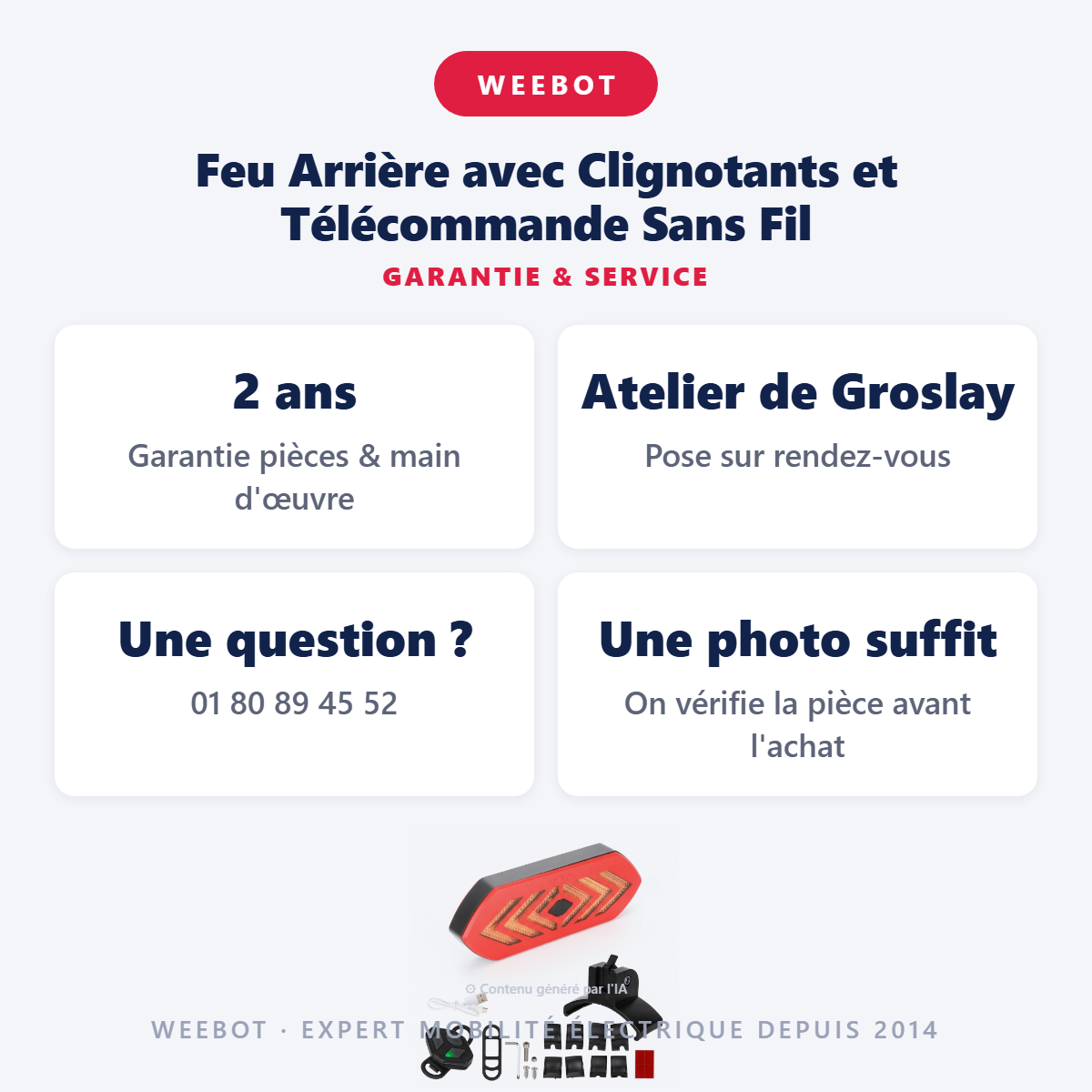 Feu Arrière avec Clignotants et Télécommande Sans Fil : garantie 2 ans et service après-vente