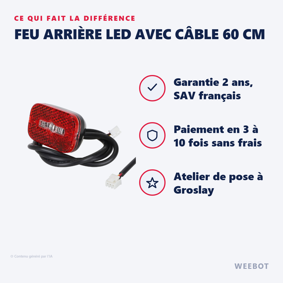 Feu Arrière LED avec Câble 60 cm : les points forts