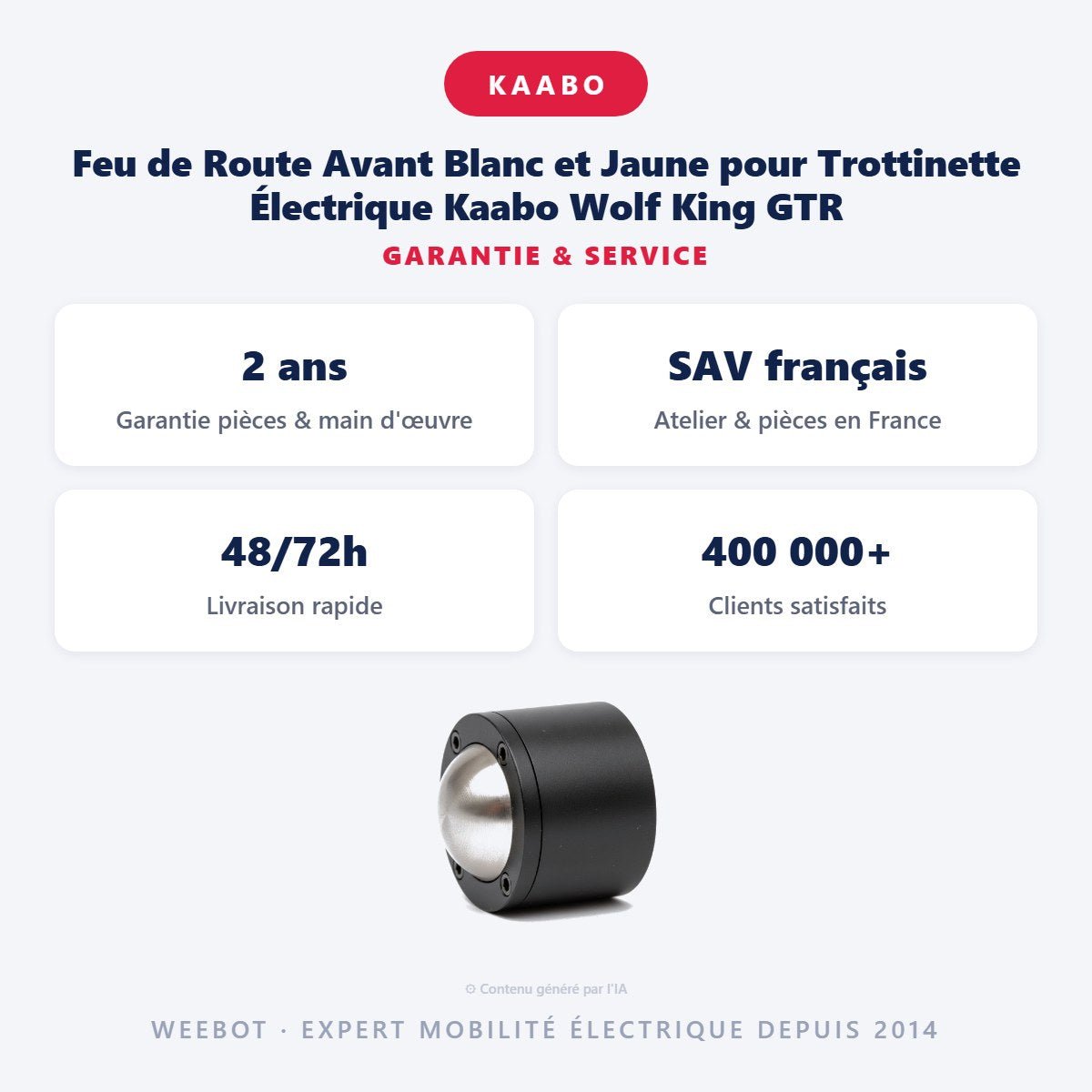 Feu de Route Avant Blanc et Jaune pour Trottinette Électrique Kaabo Wolf King GTR - Weebot