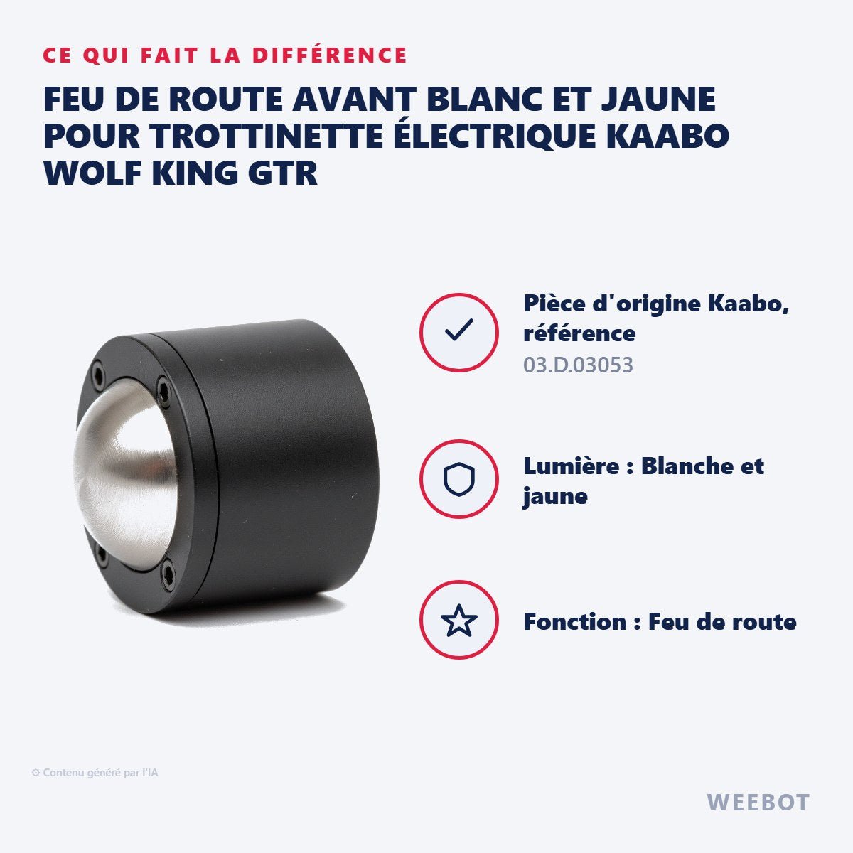 Feu de Route Avant Blanc et Jaune pour Trottinette Électrique Kaabo Wolf King GTR - Weebot