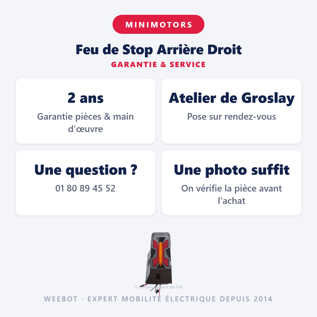 Feu de Stop Arrière Droit pour Trottinette Électrique Dualtron X - Weebot