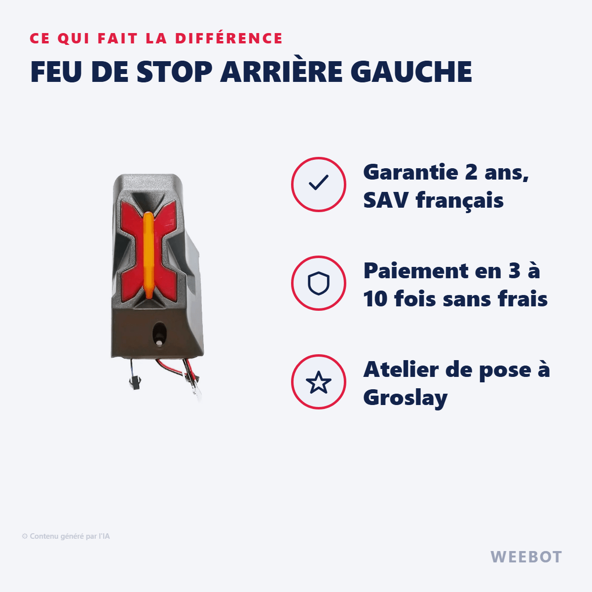 Feu de Stop Arrière Gauche pour Trottinette Électrique Dualtron X - Weebot