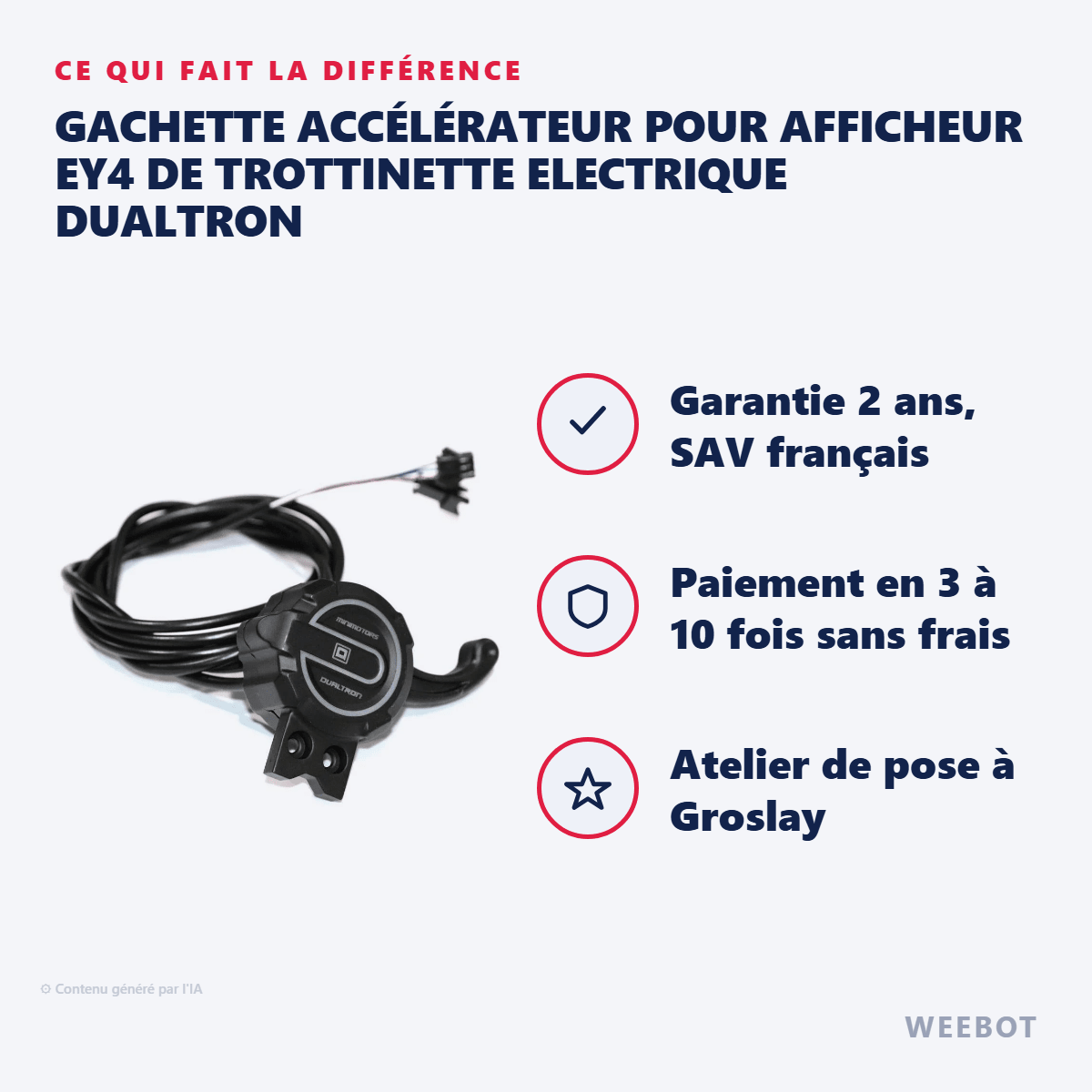 Gachette Accélérateur pour Afficheur EY4 de Trottinette Electrique Dualtron - Weebot