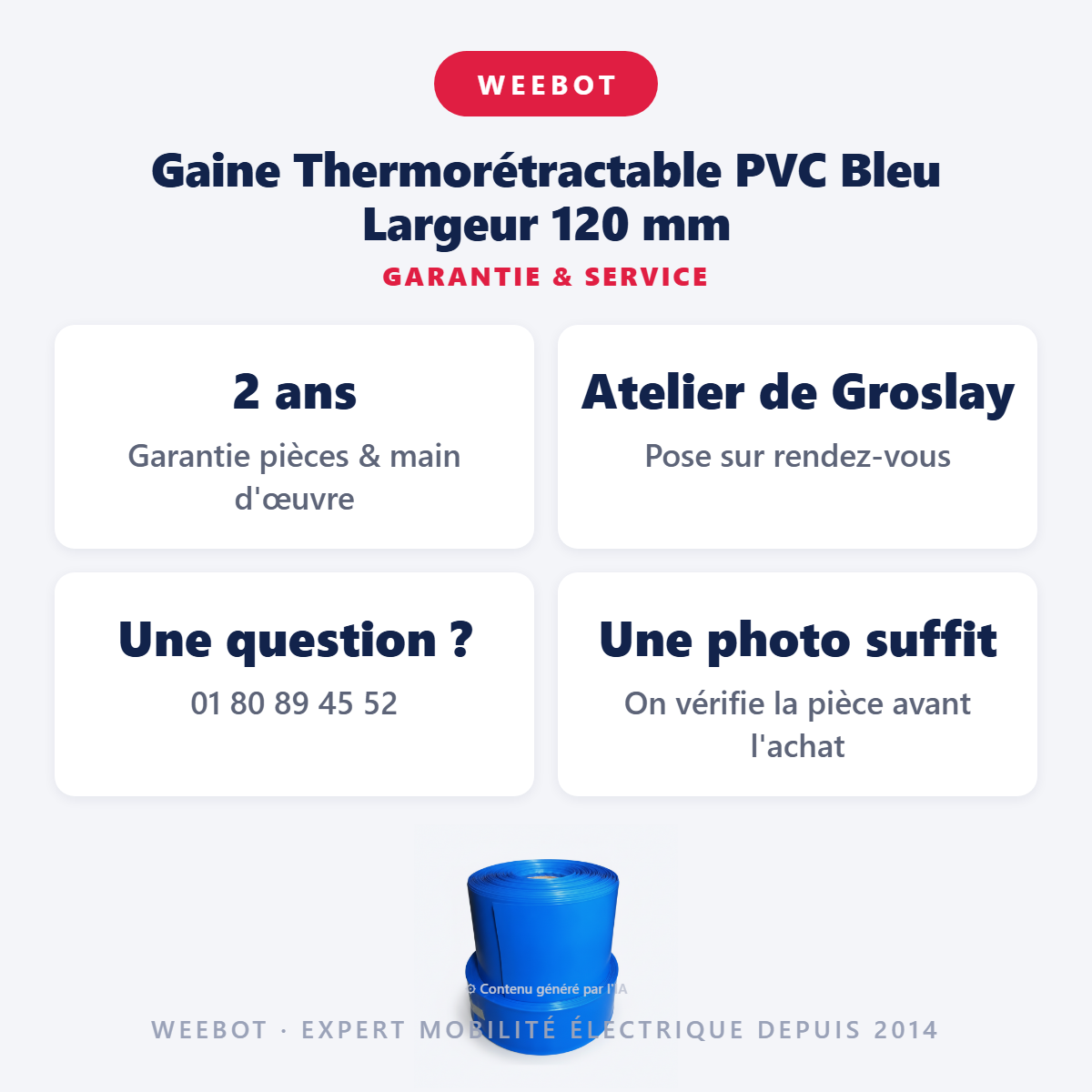 Gaine Thermorétractable PVC Bleu Largeur 120 mm : garantie 2 ans et service après-vente
