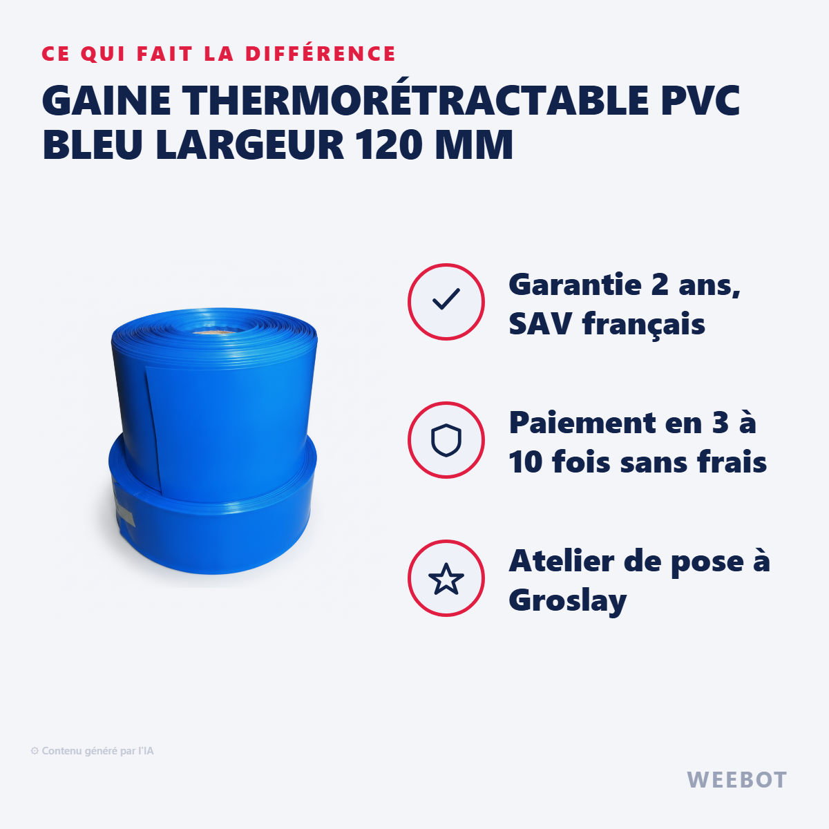 Gaine Thermorétractable PVC Bleu Largeur 120 mm : les points forts