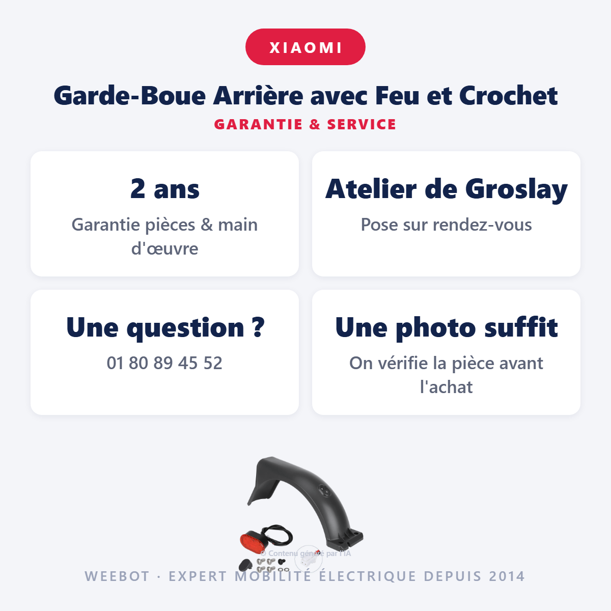 Garde-Boue Arrière avec Feu et Crochet : garantie 2 ans et service après-vente