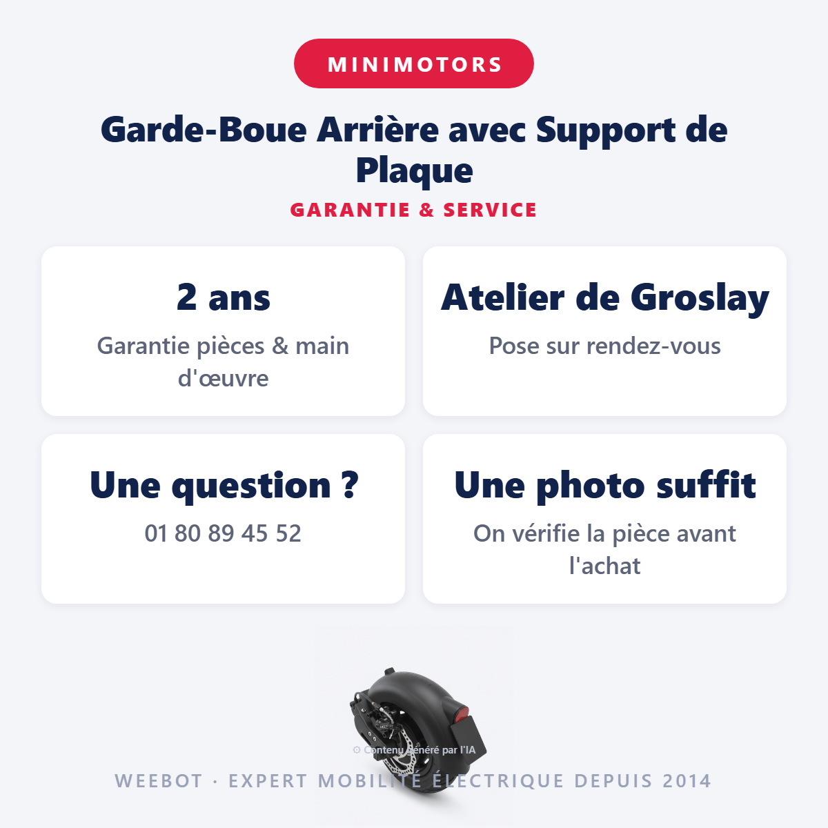 Garde-Boue Arrière avec Support de Plaque : garantie 2 ans et service après-vente