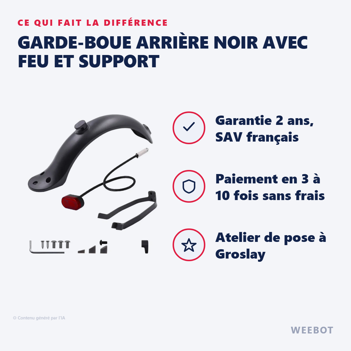 Garde-Boue Arrière Noir avec Feu et Support : les points forts