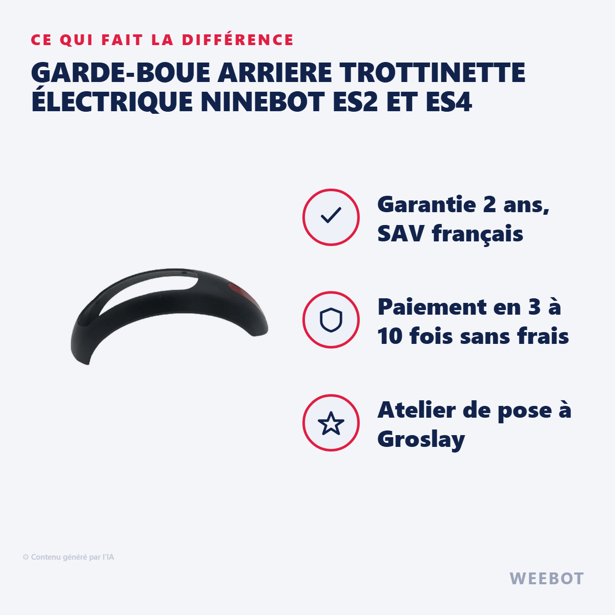 Garde-Boue ARRIERE Trottinette Électrique Ninebot ES2 et ES4 : les points forts