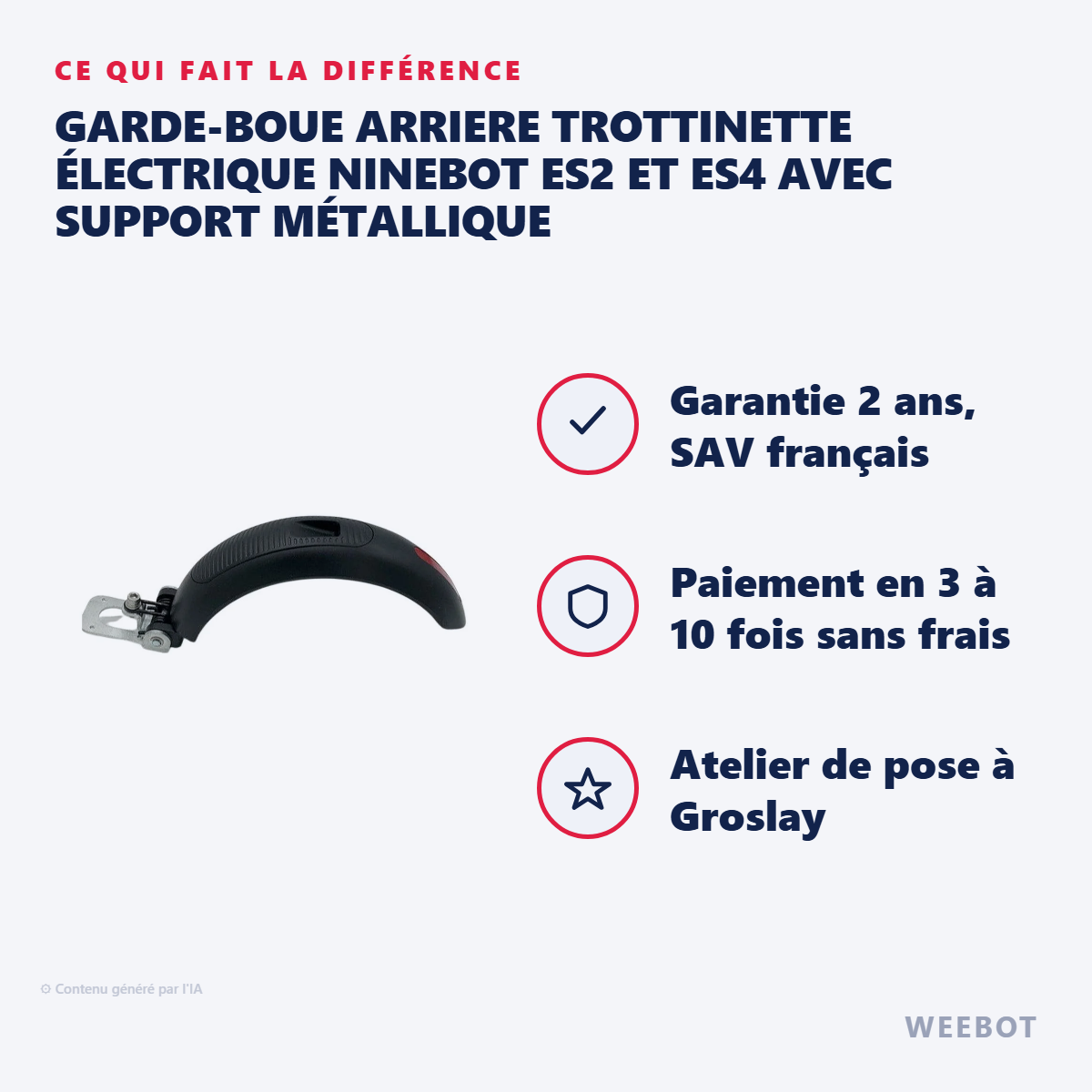 Garde-Boue ARRIERE Trottinette Électrique Ninebot ES2 et ES4 avec Support Métallique : les points forts