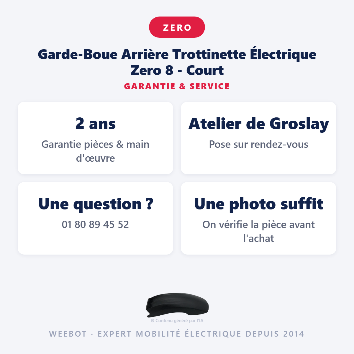 Garde-Boue Arrière Trottinette Électrique Zero 8 - Court : garantie 2 ans et service après-vente
