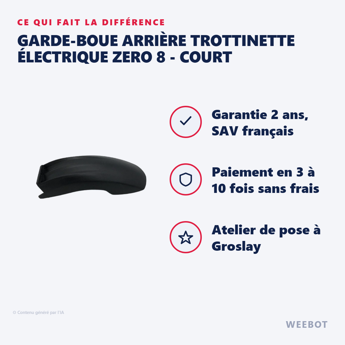 Garde-Boue Arrière Trottinette Électrique Zero 8 - Court : les points forts