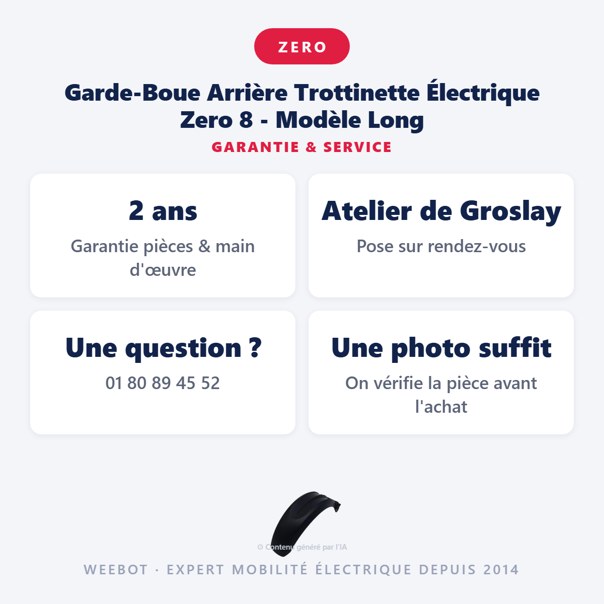 Garde-Boue Arrière Trottinette Électrique Zero 8 - Modèle Long : garantie 2 ans et service après-vente