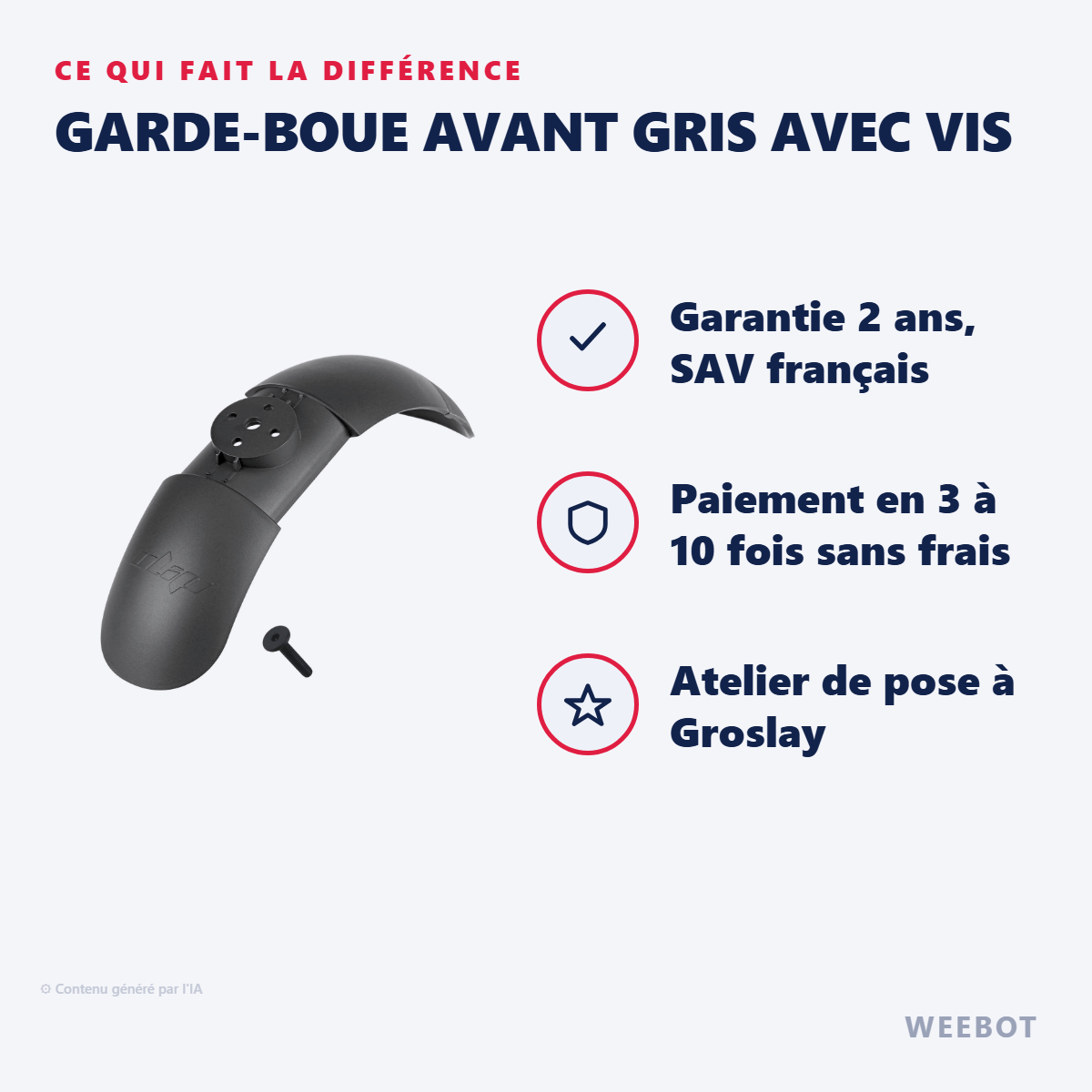 Garde-Boue Avant Gris avec Vis : les points forts
