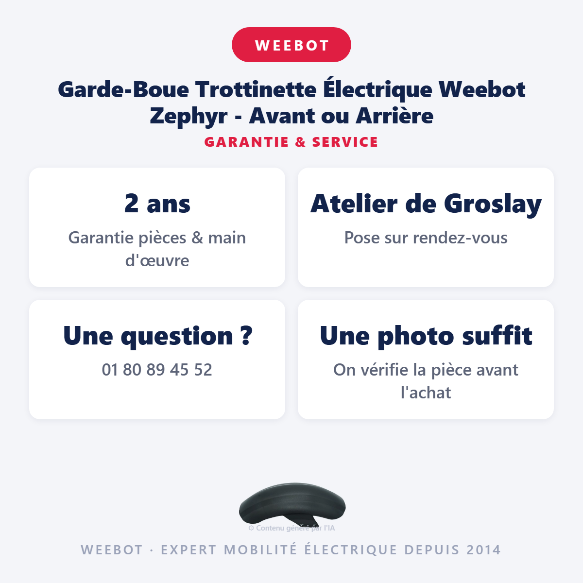 Garde-Boue Trottinette Électrique Weebot Zephyr - Avant ou Arrière : garantie 2 ans et service après-vente