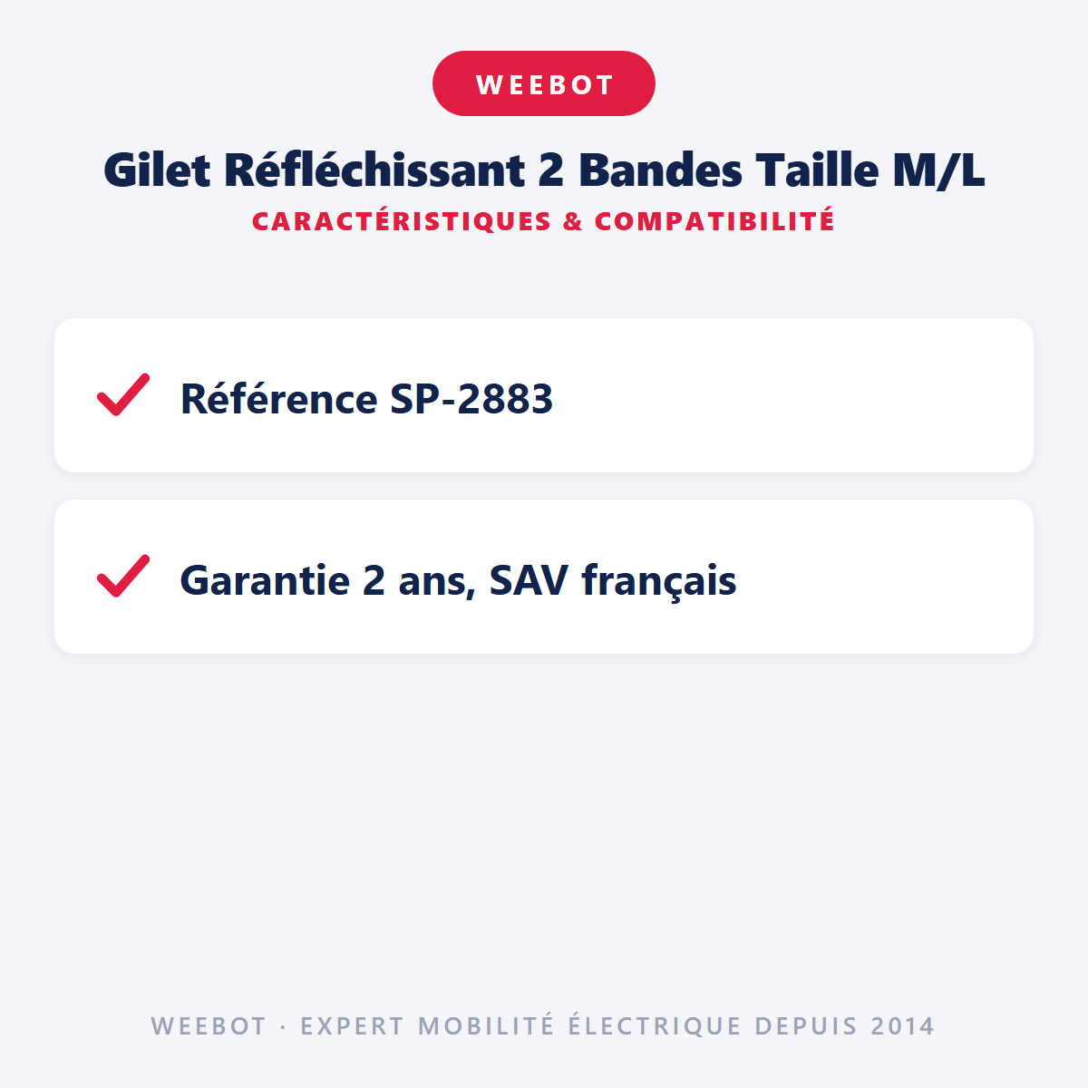 Gilet Réfléchissant 2 Bandes Taille M/L : caractéristiques et compatibilité
