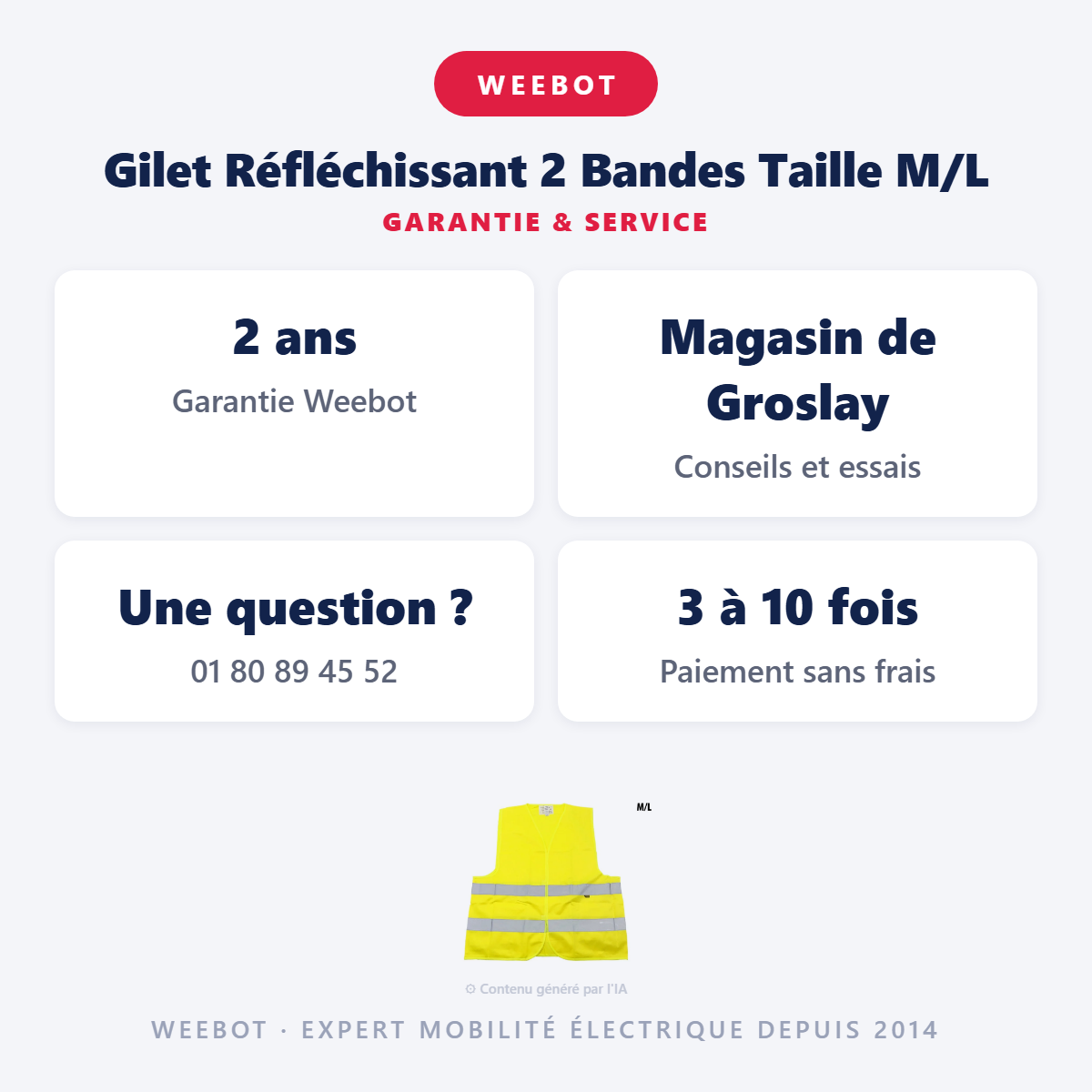 Gilet Réfléchissant 2 Bandes Taille M/L : garantie 2 ans et service après-vente