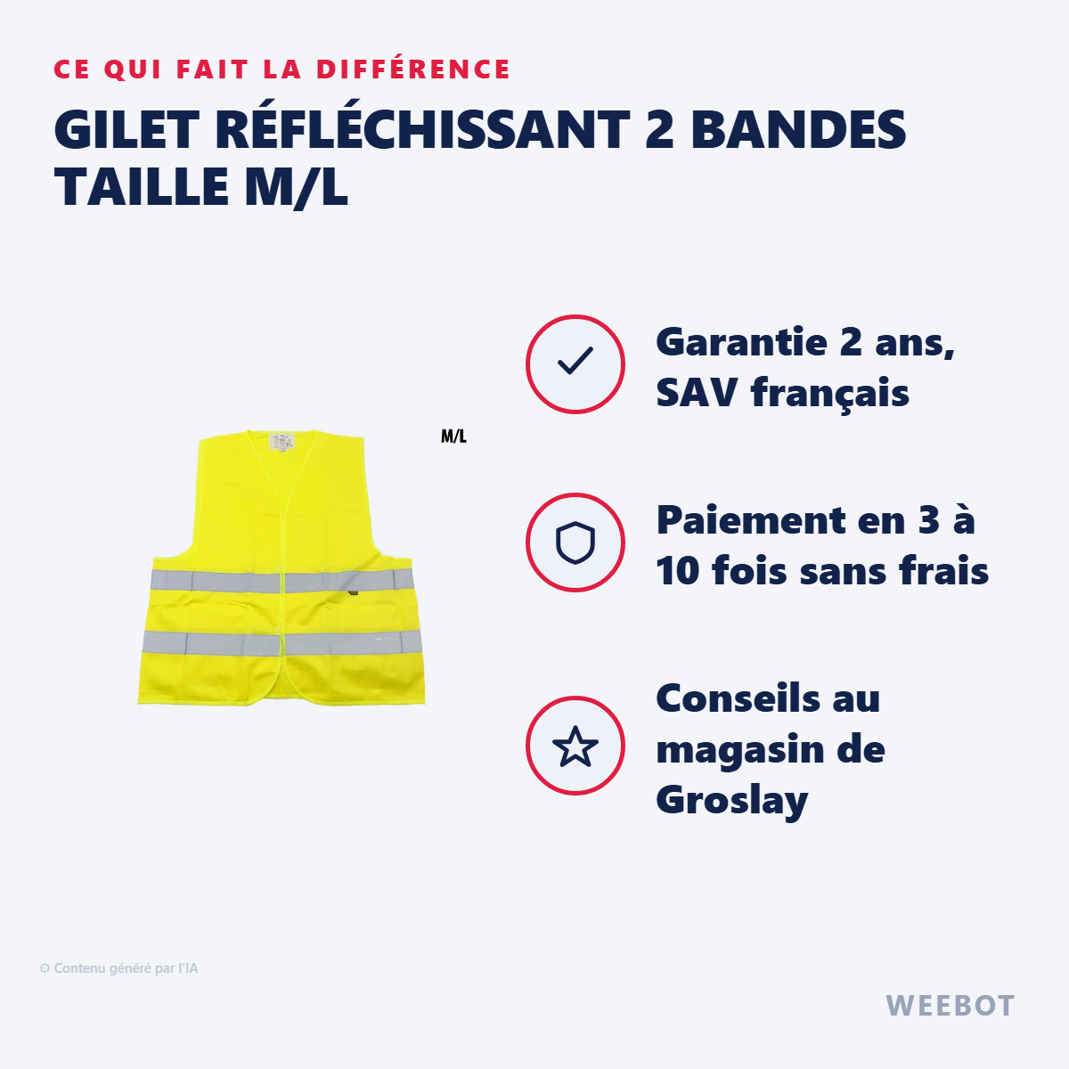 Gilet Réfléchissant 2 Bandes Taille M/L : les points forts