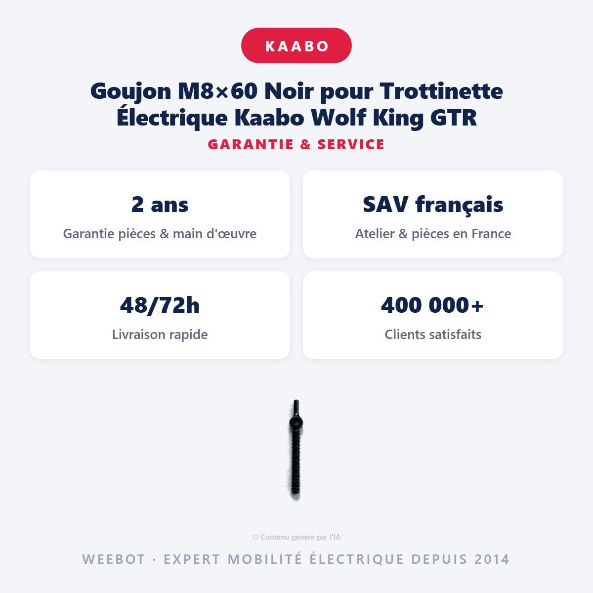 Goujon M8×60 Noir pour Trottinette Électrique Kaabo Wolf King GTR - Weebot