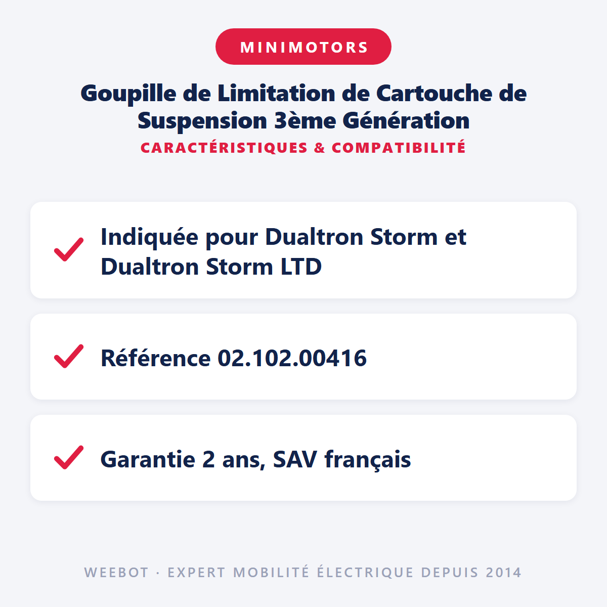 Goupille de Limitation de Cartouche de Suspension 3ème Génération : caractéristiques et compatibilité