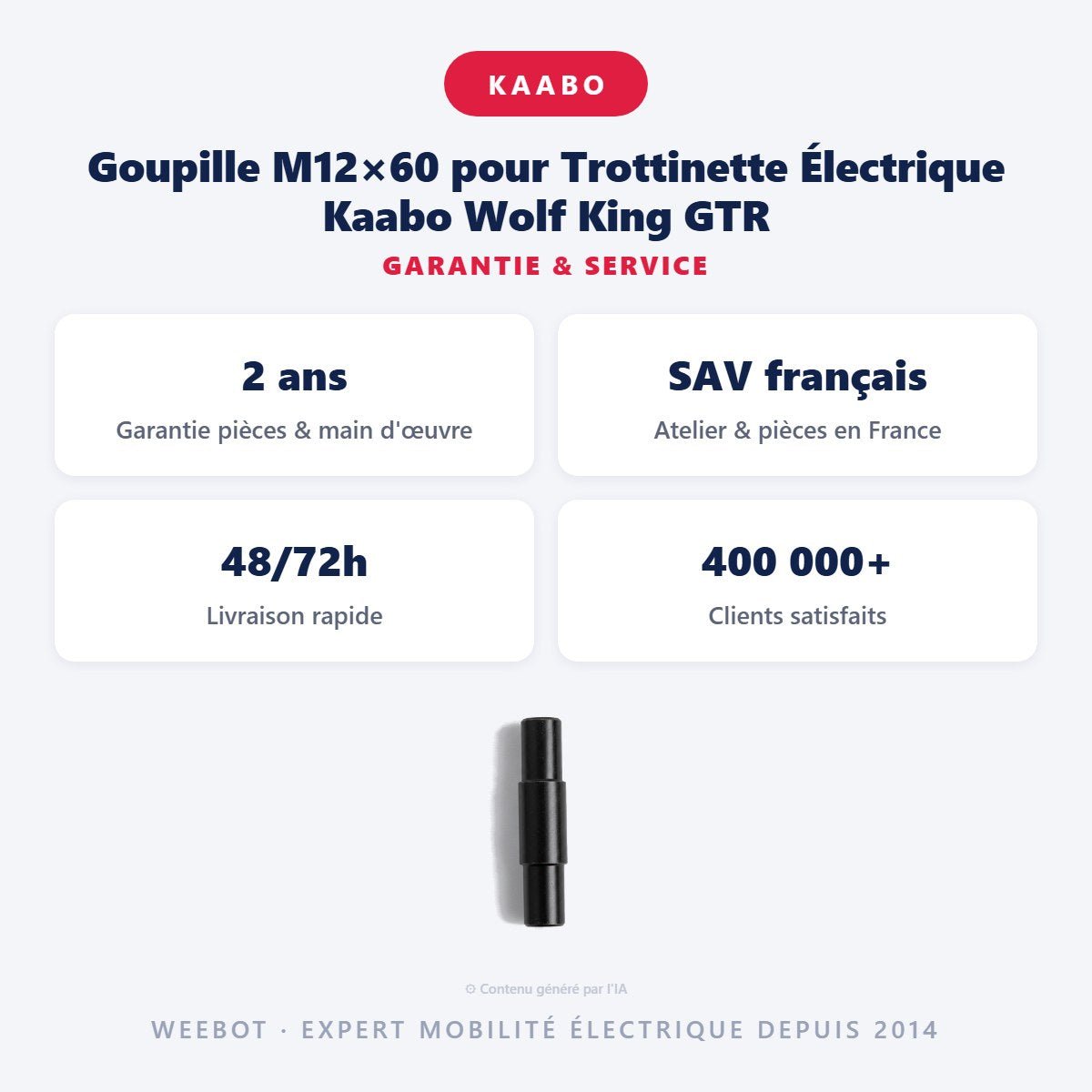 Goupille M12×60 pour Trottinette Électrique Kaabo Wolf King GTR - Weebot