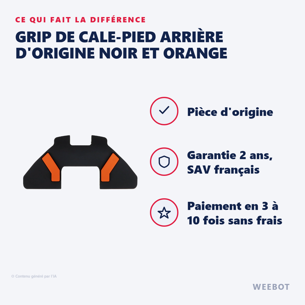 Grip de Cale-Pied Arrière d'Origine Noir et Orange : les points forts