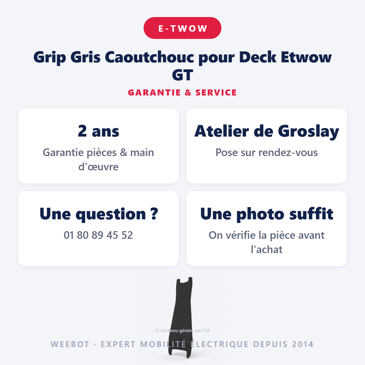Grip Gris Caoutchouc pour Deck Etwow GT : garantie 2 ans et service après-vente