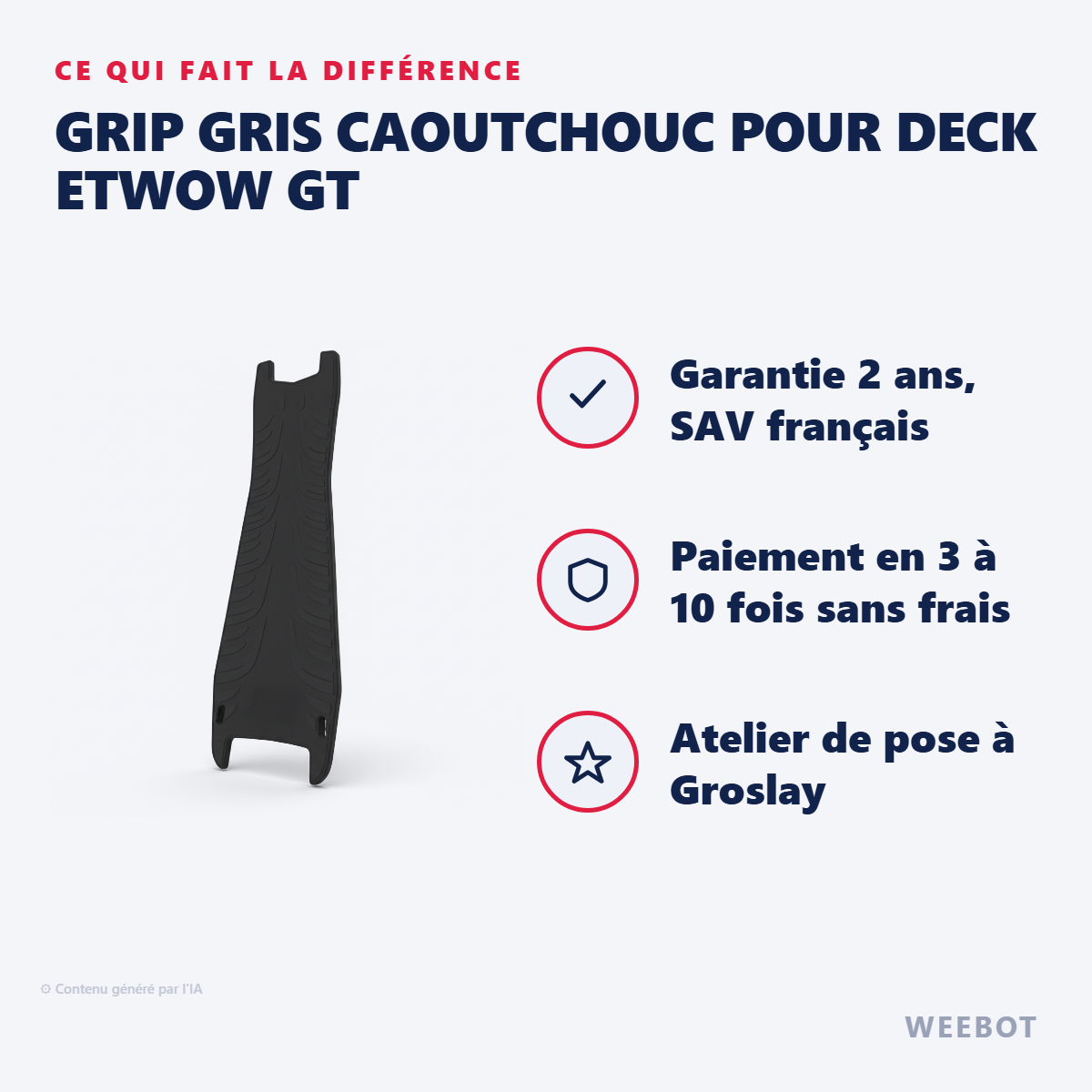 Grip Gris Caoutchouc pour Deck Etwow GT : les points forts