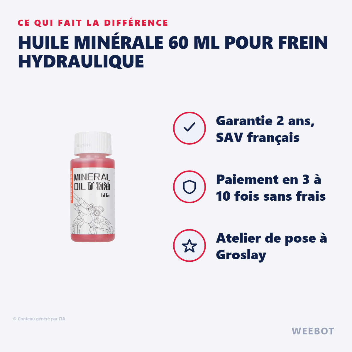 Huile Minérale 60 ml pour Frein Hydraulique : les points forts