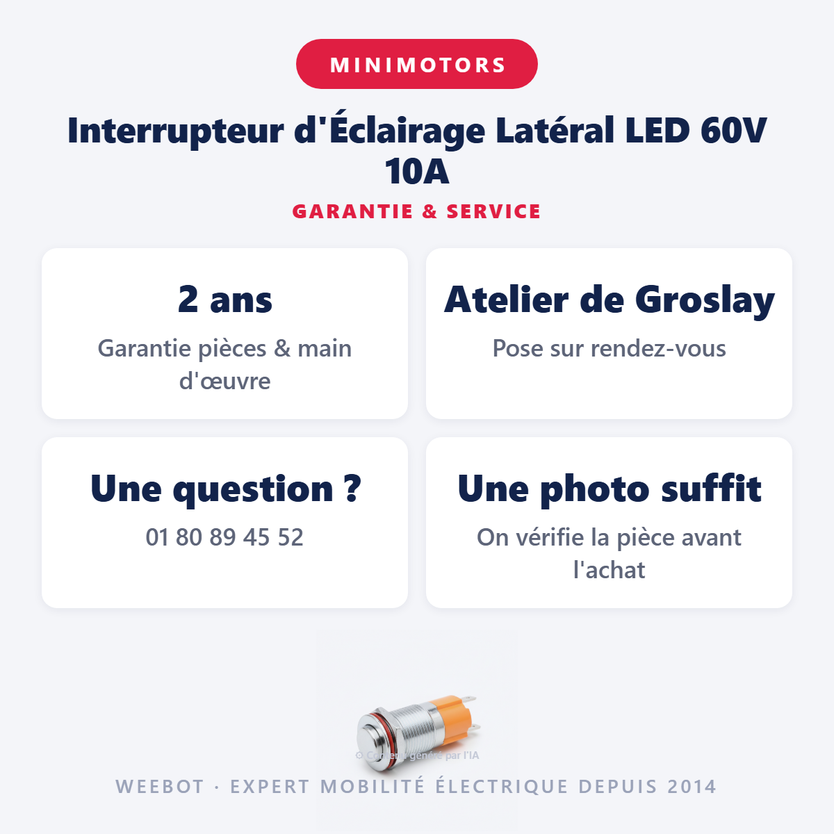Interrupteur d'Éclairage Latéral LED 60V 10A : garantie 2 ans et service après-vente