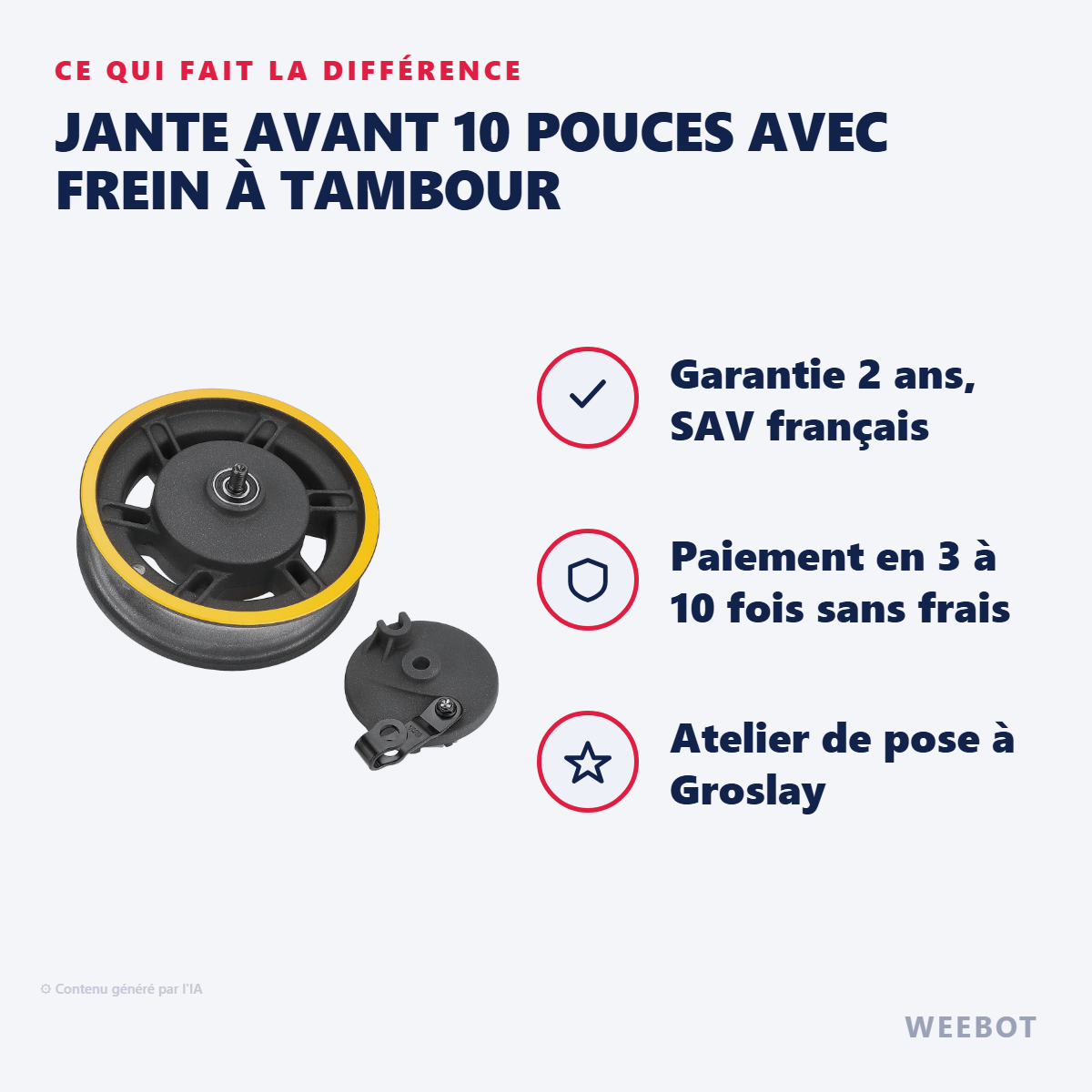 Jante Avant 10 Pouces avec Frein à Tambour : les points forts