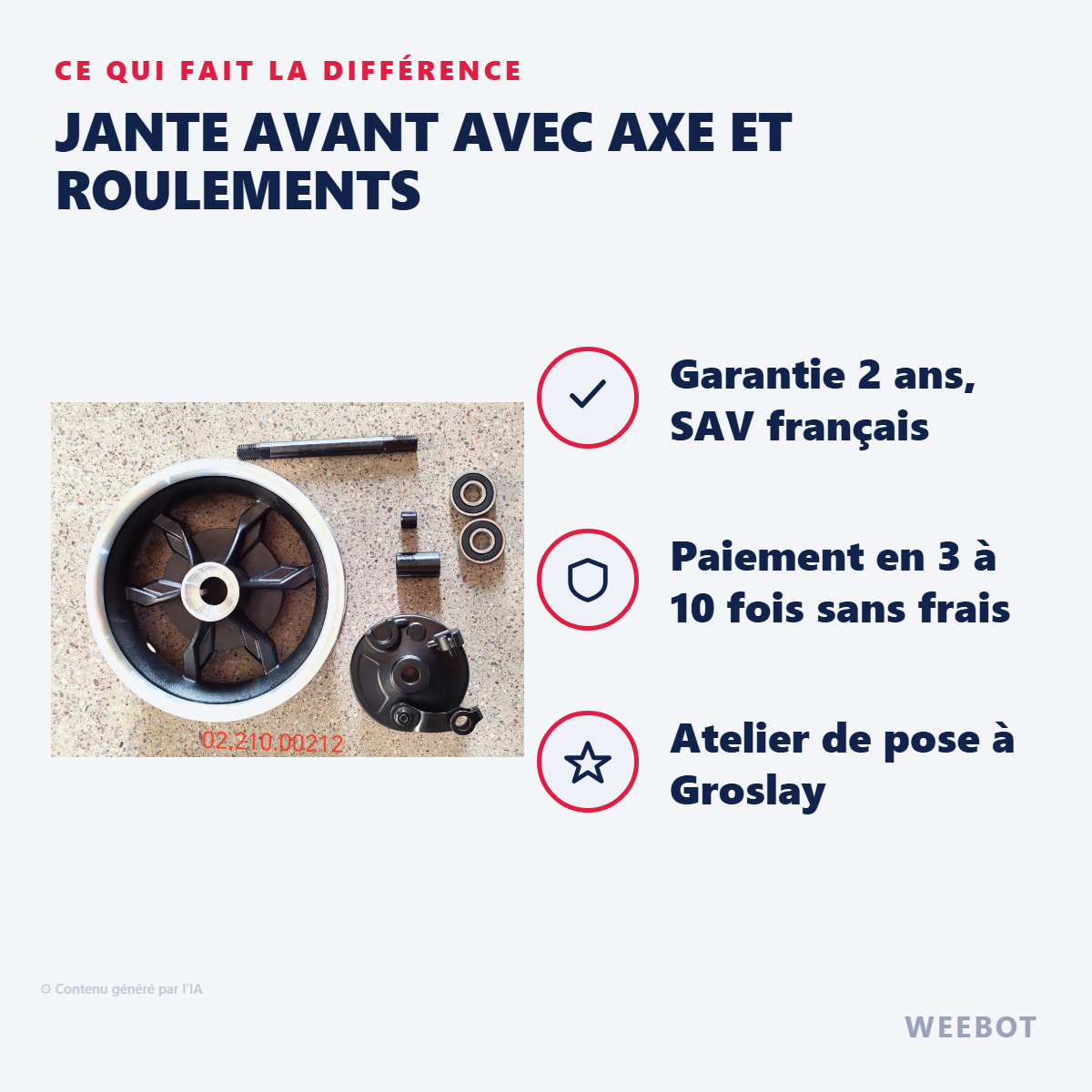 Jante Avant avec Axe et Roulements : les points forts